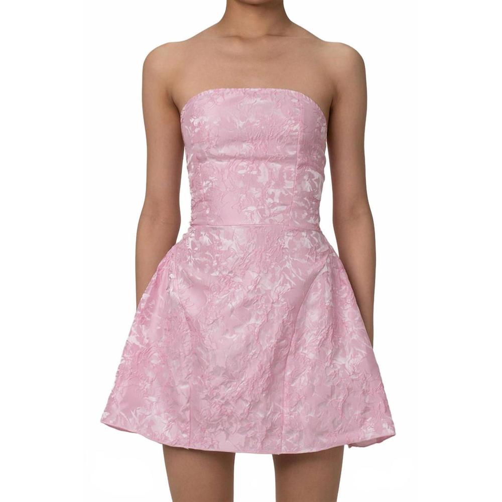 NEW LADY SUITE floral jacquard strapless mini dress in barbie pink